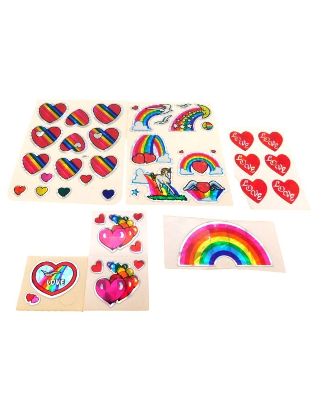 Vintage Vending Prism Rainbow Heart Holographic Sticker Sheets Unicorn Love